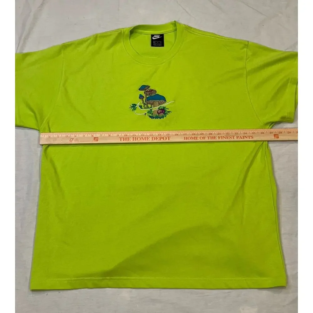 Nike Shirt Mens 2XL Rare Neon Green Sportswear Mushroom Embroidered Crew Neck - Picture 5 of 12